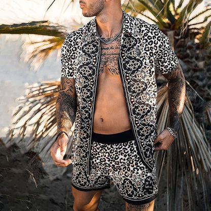 Hawaiian Printing Short Sleeve Button Shirt Beach Shorts Set - GetHolidayReady.co.uk