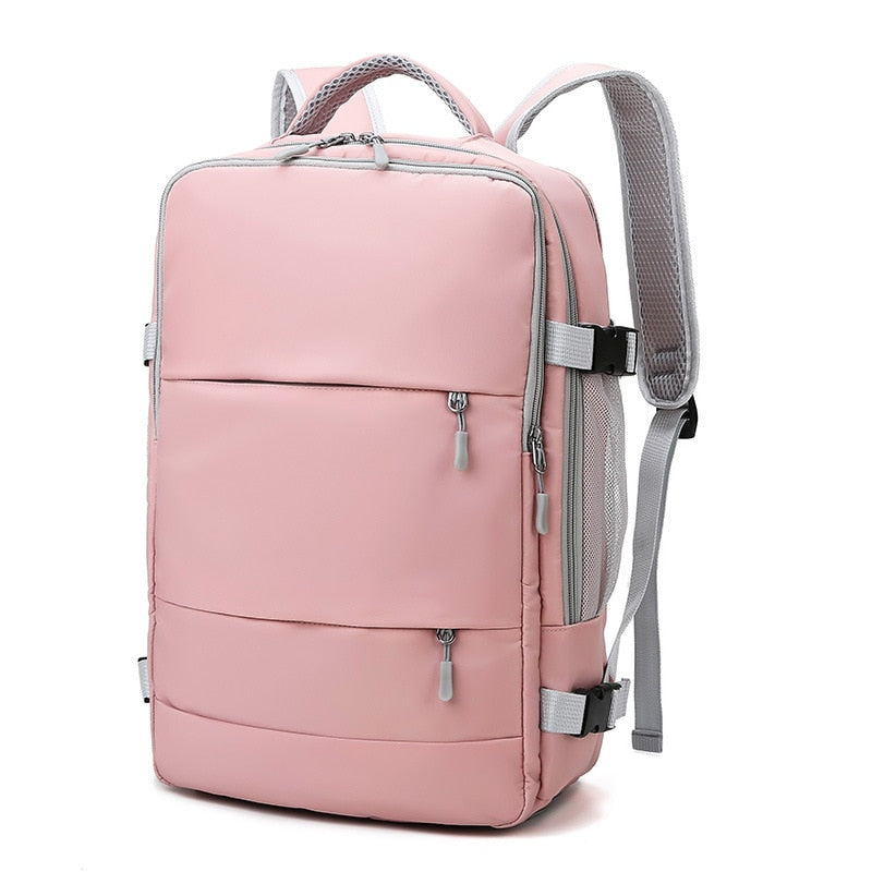 Pink Women Travel Backpack Water Repellent Anti-Theft Stylish Casual Daypack Bag with Luggage Strap &amp; USB Charging Port Backpack