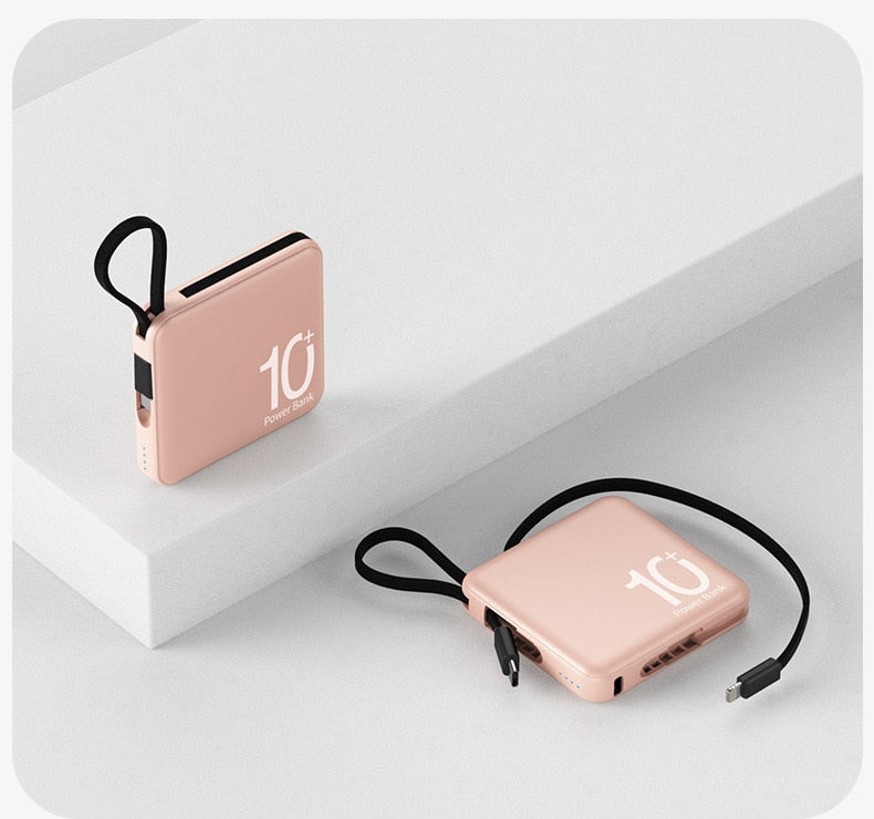 Mini Power Bank 10000mAh Portable External Battery Pack Built in Cable Powerbanks Spare Batteries for iPhone14 Samsung Xiaomiung