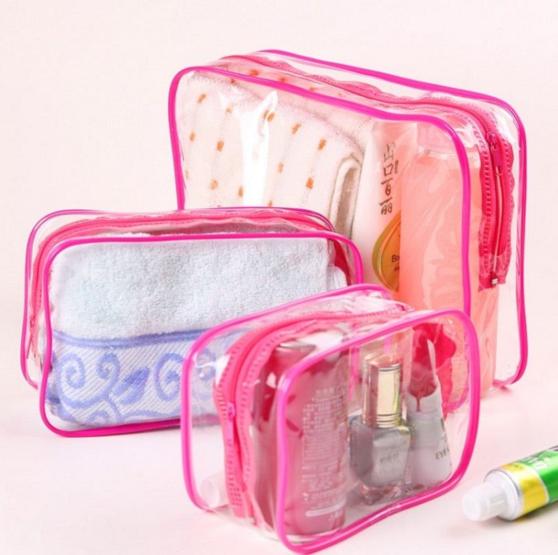 Unisex Transparent Travel Storage Bag with Coloured Lining