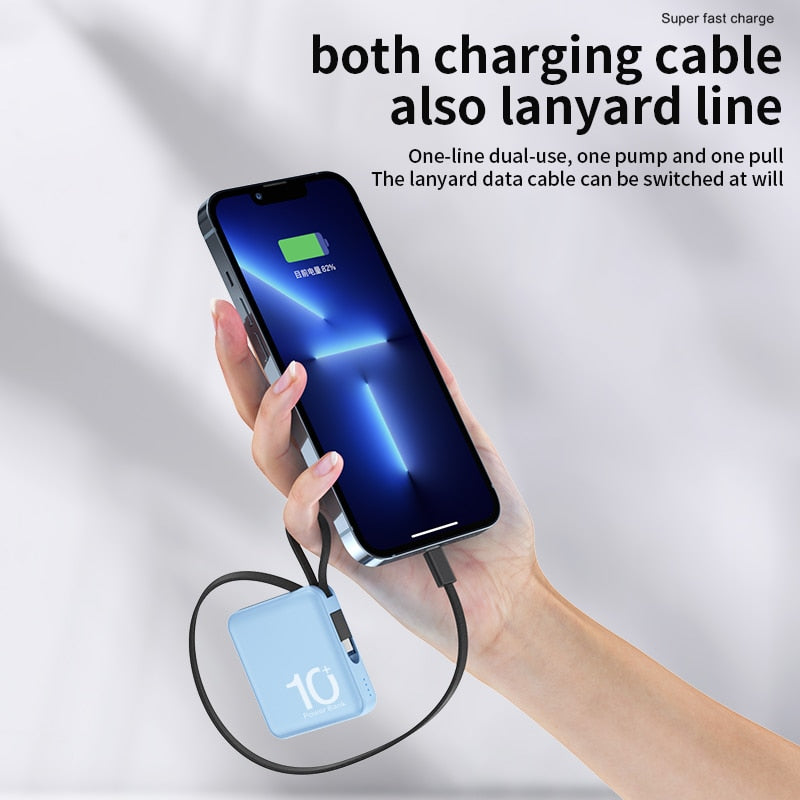 Mini Power Bank 10000mAh Portable External Battery Pack Built in Cable Powerbanks Spare Batteries for iPhone14 Samsung Xiaomiung