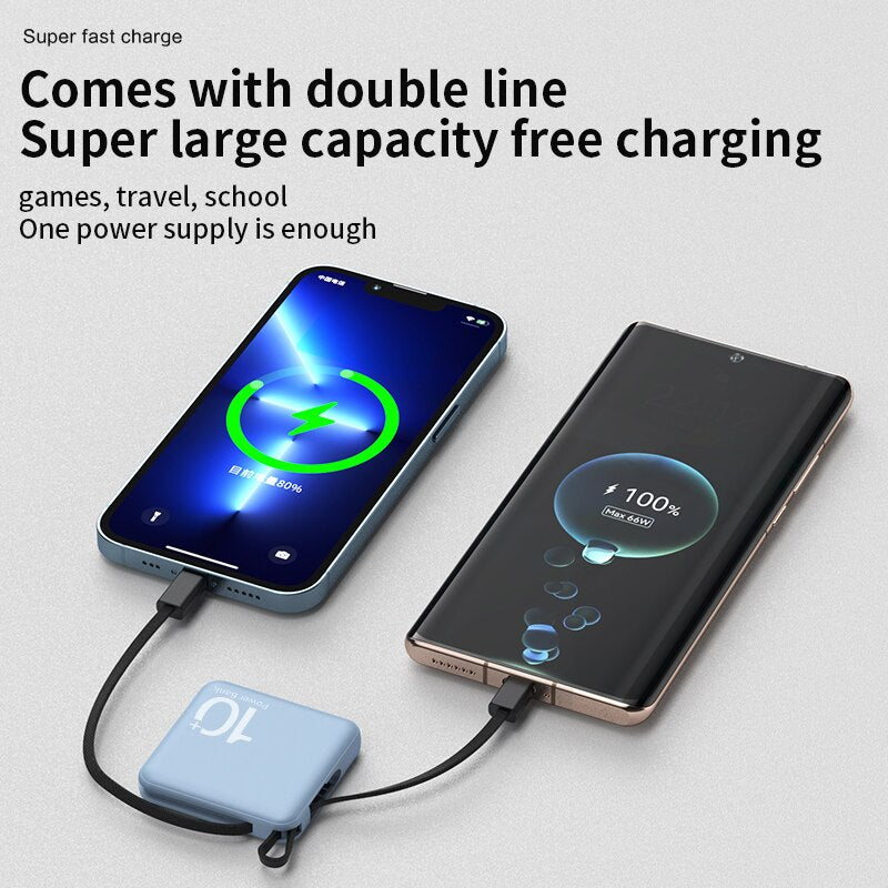 Mini Power Bank 10000mAh Portable External Battery Pack Built in Cable Powerbanks Spare Batteries for iPhone14 Samsung Xiaomiung