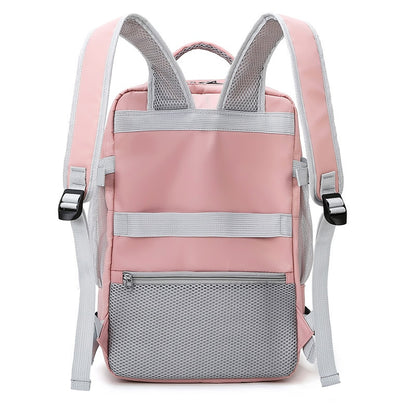 Pink Women Travel Backpack Water Repellent Anti-Theft Stylish Casual Daypack Bag with Luggage Strap &amp; USB Charging Port Backpack