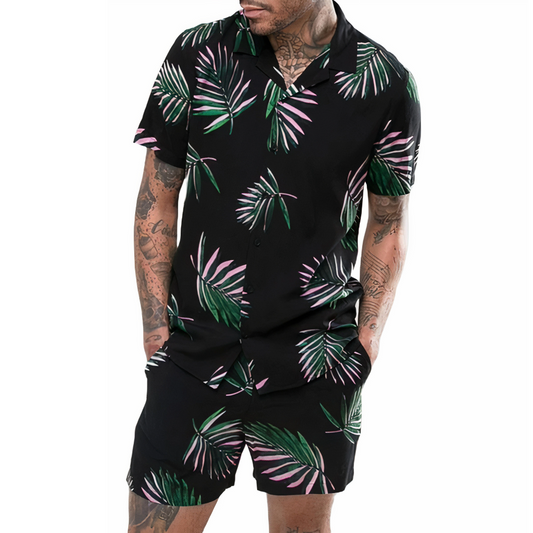 Hawaiian Print Short Sleeve Shirt and Beach Shorts Set